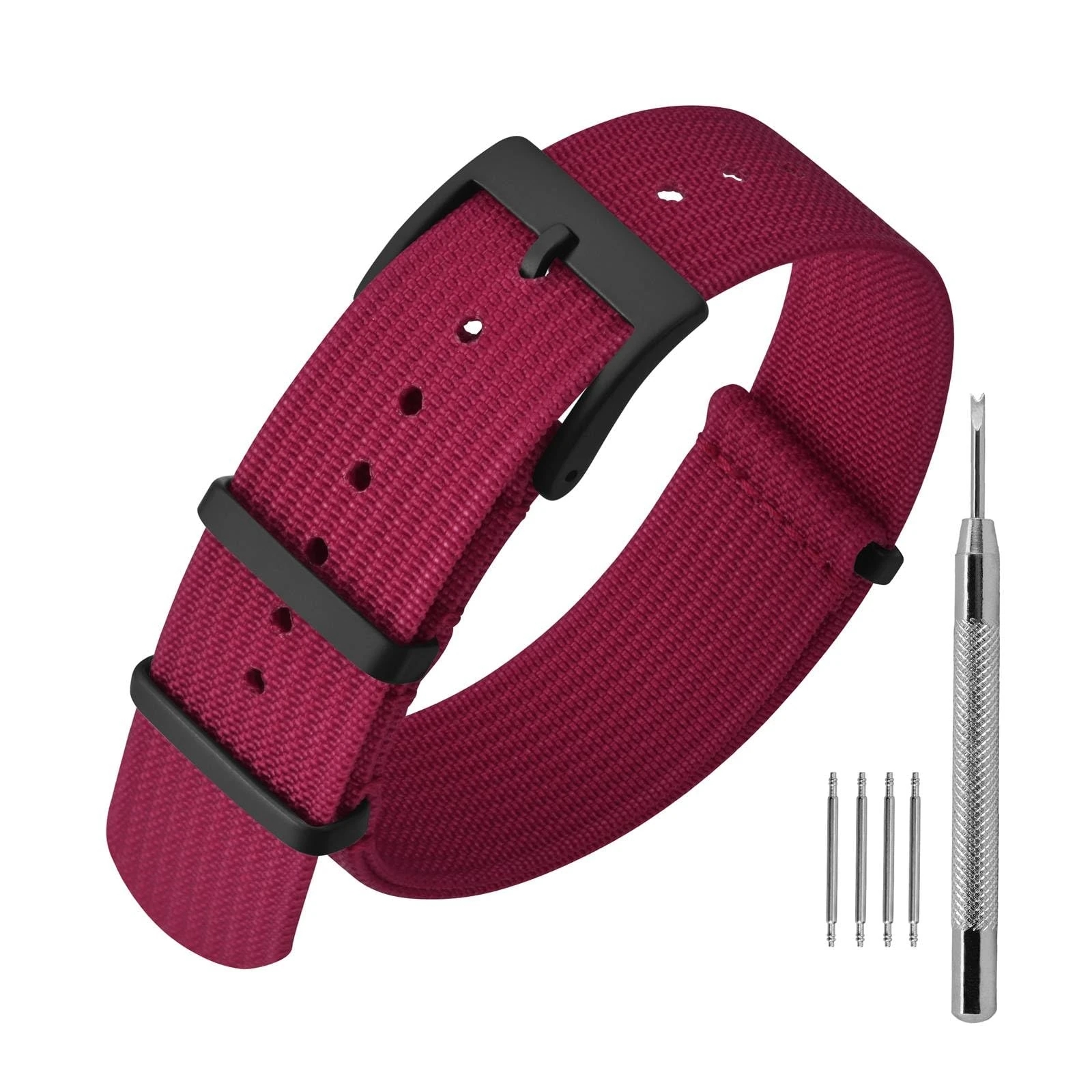 ANNEFIT Nylon Watch Strap 20mm, One-Piece Waterproof Military Watch Band with Heavy Black Buckle (Red)
