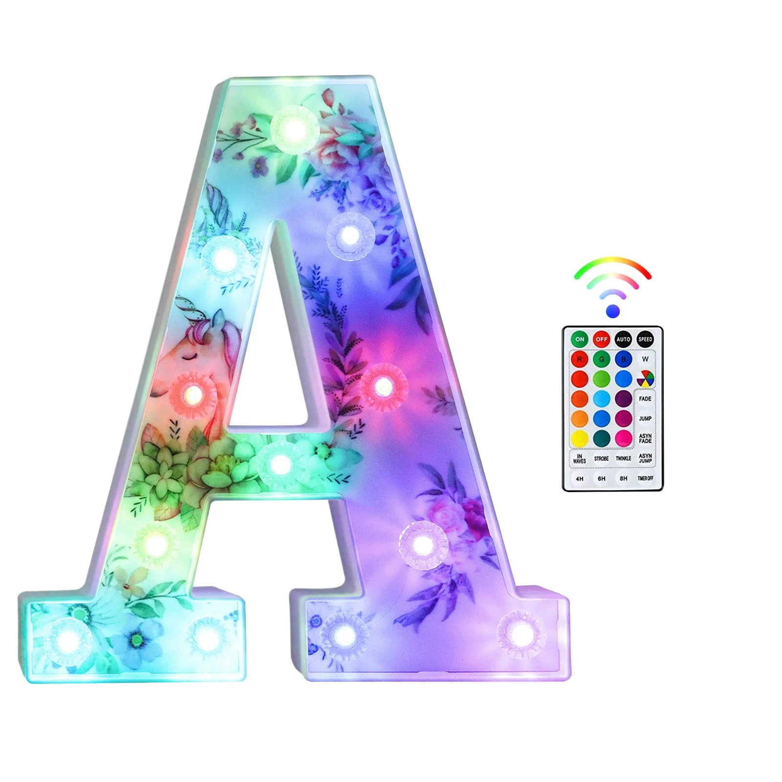 Tosakey Light Up Letters, LED Letter Lights Sign 18 Color Changing 26 Alphabet Sign Unicorn Gifts for Girls Women Birthday Christmas Lamp Bedroom Home Decoration-(A)