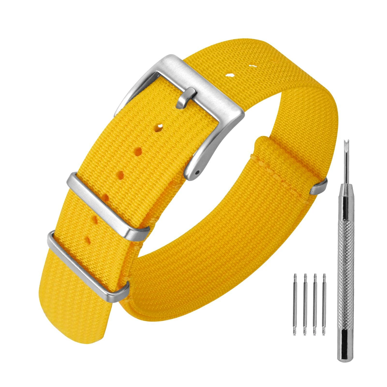 ANNEFIT Nylon Watch Strap 18mm, One-Piece Waterproof Military Watch Band with Heavy Silver Buckle (Yellow)