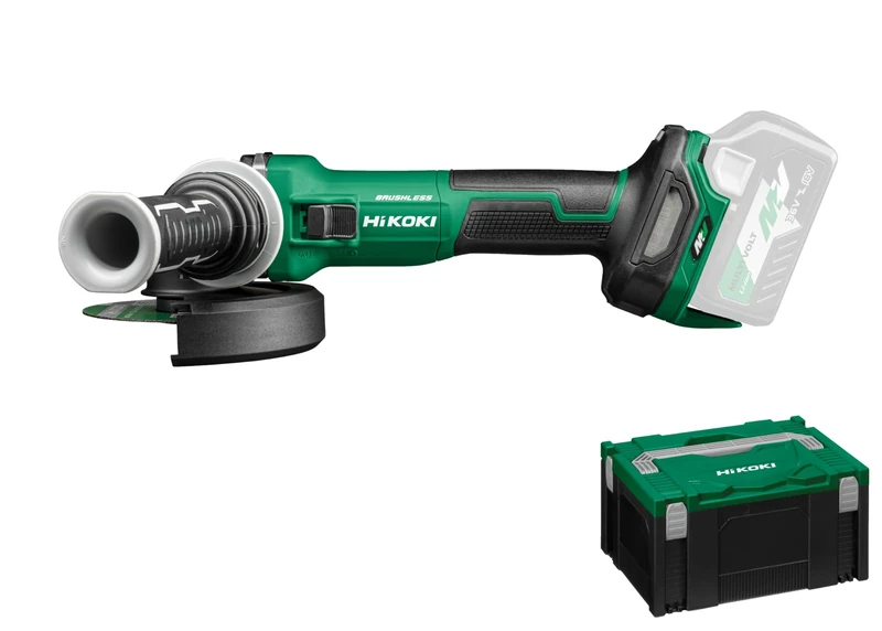 HIKOKI Akku Winkelschleifer, G3613DVEW2Z, (Basic) (36V, 3000-10000-1/ min-1 min Drehzahl, Scheiben-ø: 125mm, Brushless, mit AT Modus, Spindelarrietierung, im HSC III (OHNE Akku und Ladegerät)