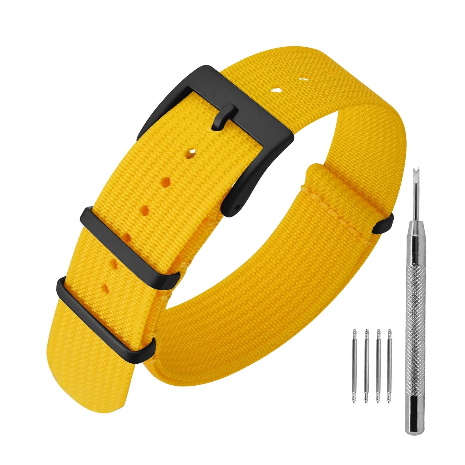 ANNEFIT Nylon Watch Strap 20mm, One-Piece Waterproof Military Watch Band with Heavy Black Buckle (Yellow)
