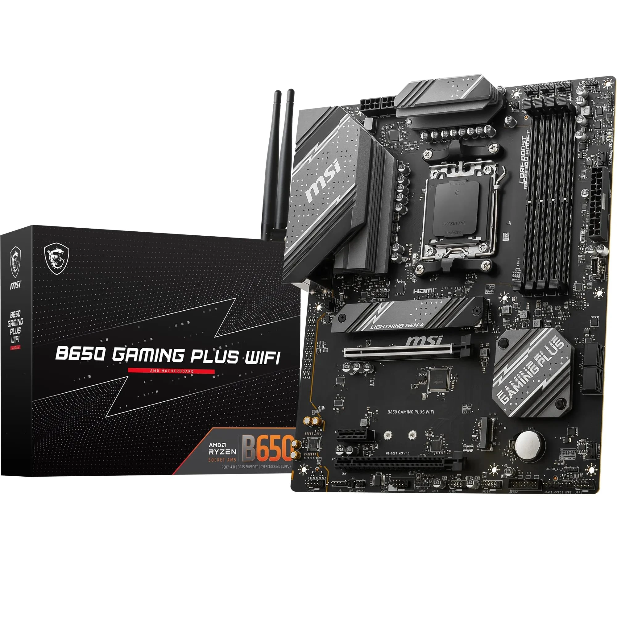 MSI B650 GAMING PLUS WIFI Motherboard, ATX - Supports AMD Ryzen 9000 / 8000 / 7000 Series Processors, AM5 - 14+2 Duet Rail VRM, DDR5 Memory Boost 6400+MHz/OC, 2 x PCIe 4.0 x16, 2 x M.2 Gen4, Wi-Fi 6E