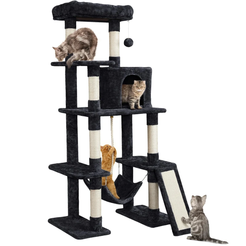 Yaheetech 159cm Cat Tree Cat Condo Furniture w/Top Platform Scratching Posts Dangling Ball and Hammock Climbing Tower for Indoor Kittens