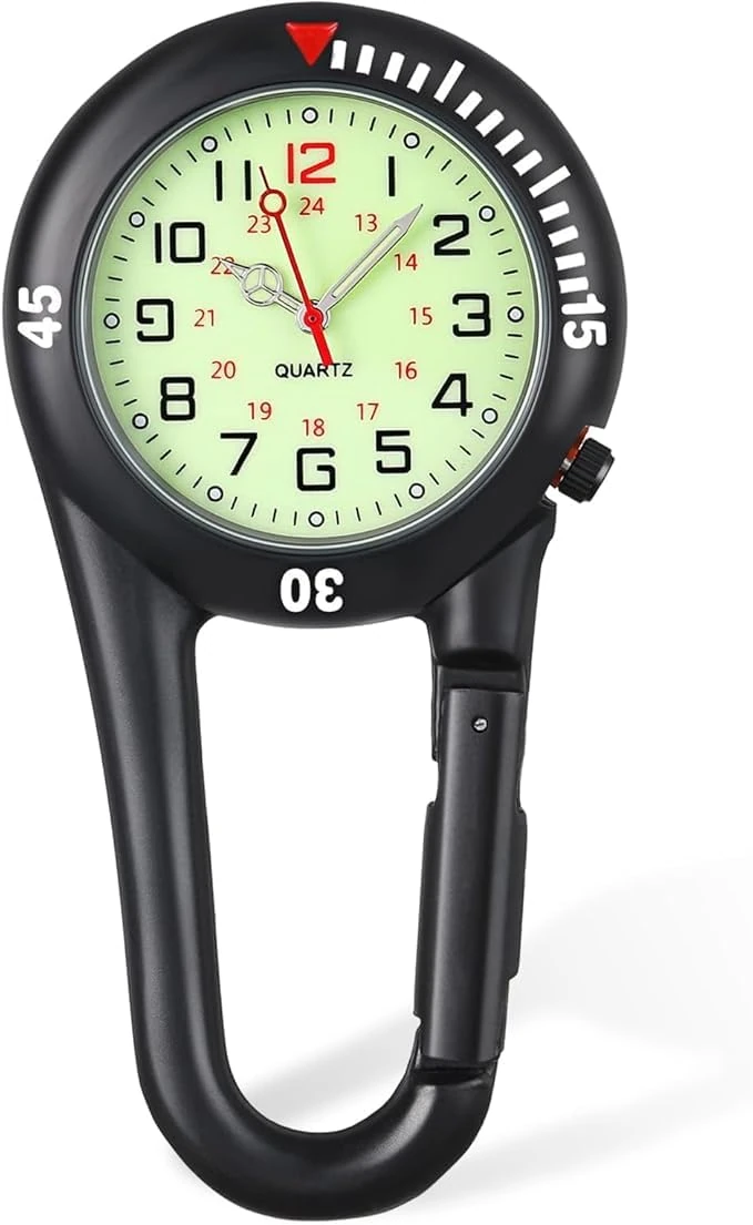 YUFFQOPC Pocket FOB Watch Luminous Face for Men Clip-On Watch Paramedics Watches, Stainless Steel 30M Waterproof Nurse Watches for Doctors & Climbing Sport