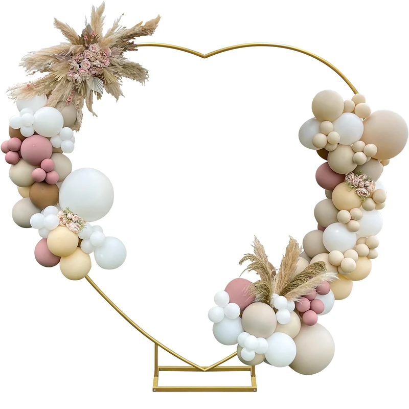 PATPROPS Metal Heart Shape Balloon Arch Stand, 6.7ft Gold Arch Backdrop with Base for Wedding, Birthday Party Decor