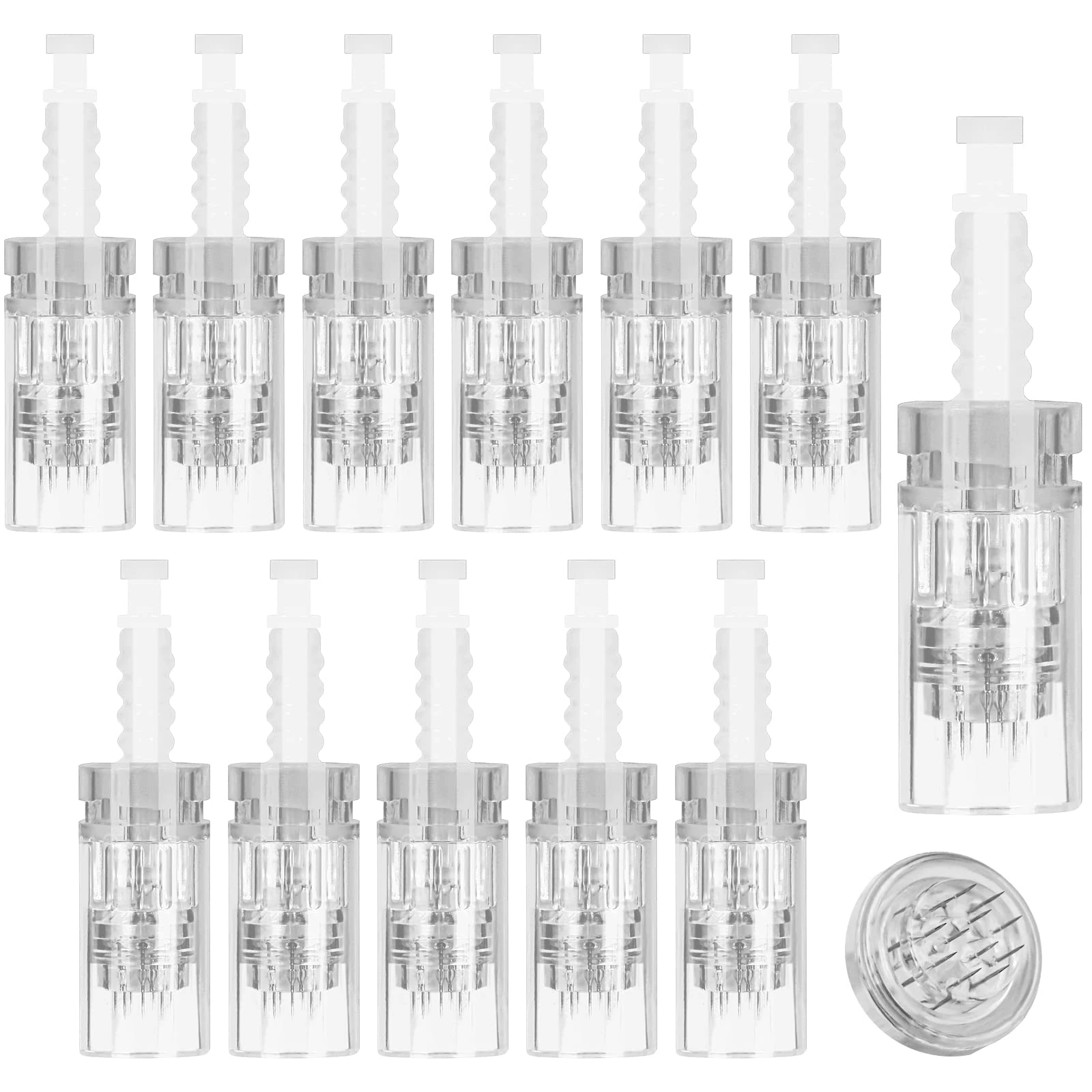 LOPHE 12 Pin Micro Needles, 12 Pcs Microneedling Cartridge Tip Replacement Head, Disposable Microneedle Replacement Needle for Skin Care Facial Wrinkles Hair Loss Regrowth Stretch Marks Needling