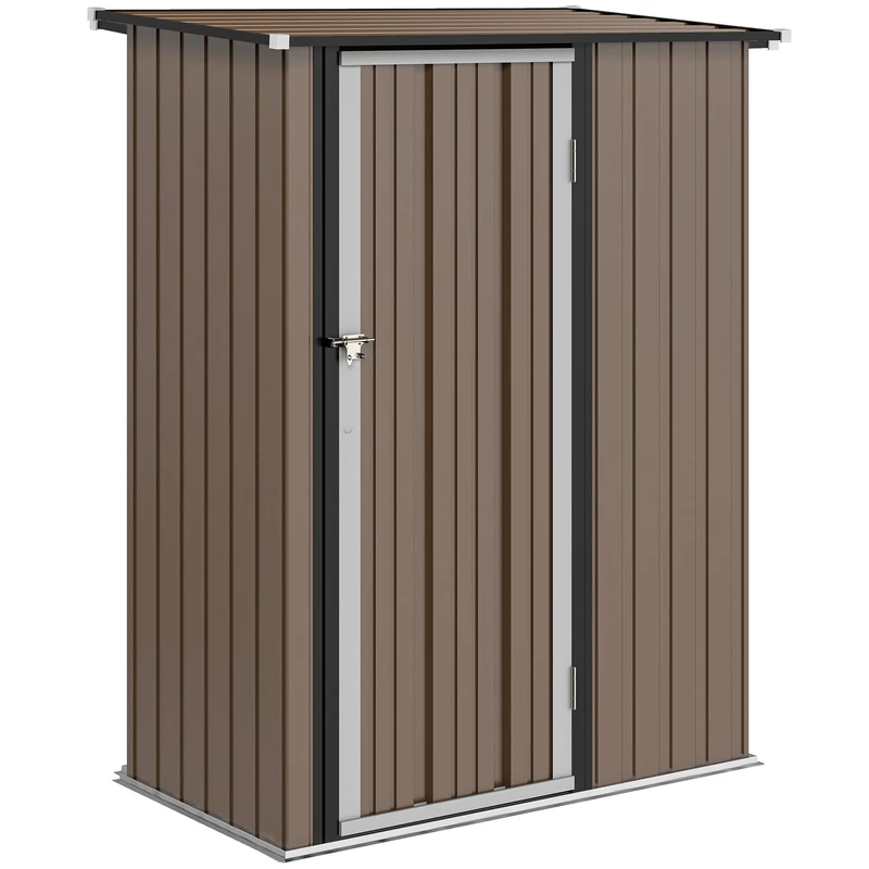 Outsunny 5ft x 3ft Garden Storage Shed, Outdoor Metal Shed with Sloped Roof, Lockable Door for Tools, Equipment, Brown