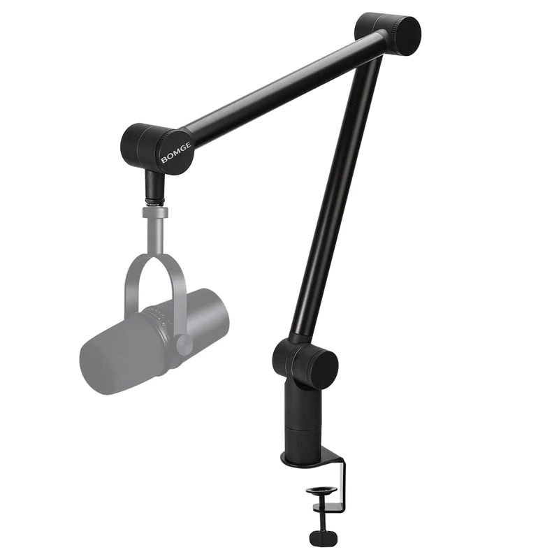 BOMGE Boom Arm Mic Stand - Adjustable Heavy Duty Suspension Boom Scissor Arm Stand with Cable Management Channels, Desk Clamp for Podcasts, Streaming, Gaming, Home Office, Recording (BLACK)