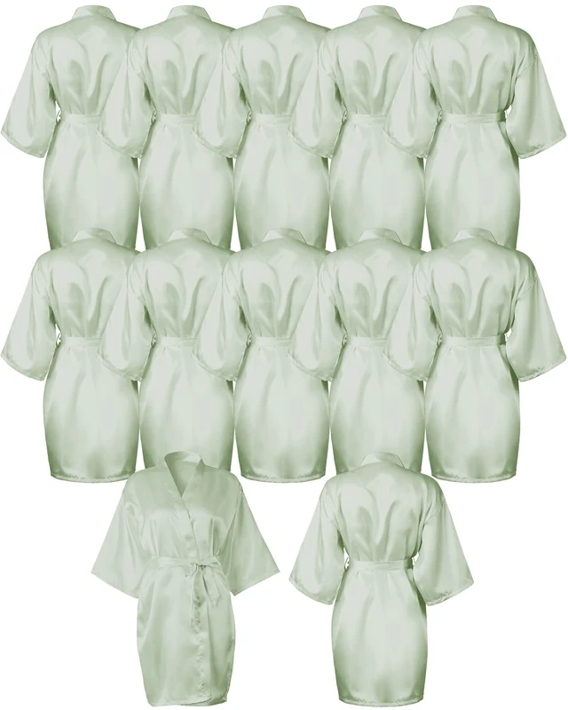 Patelai 12 Pcs Kimono Robes for Women Silky Bride Bridesmaids Robe Lightweight Short Satin Robe for Wedding Bridal Birthday Party, Light Green, One Size