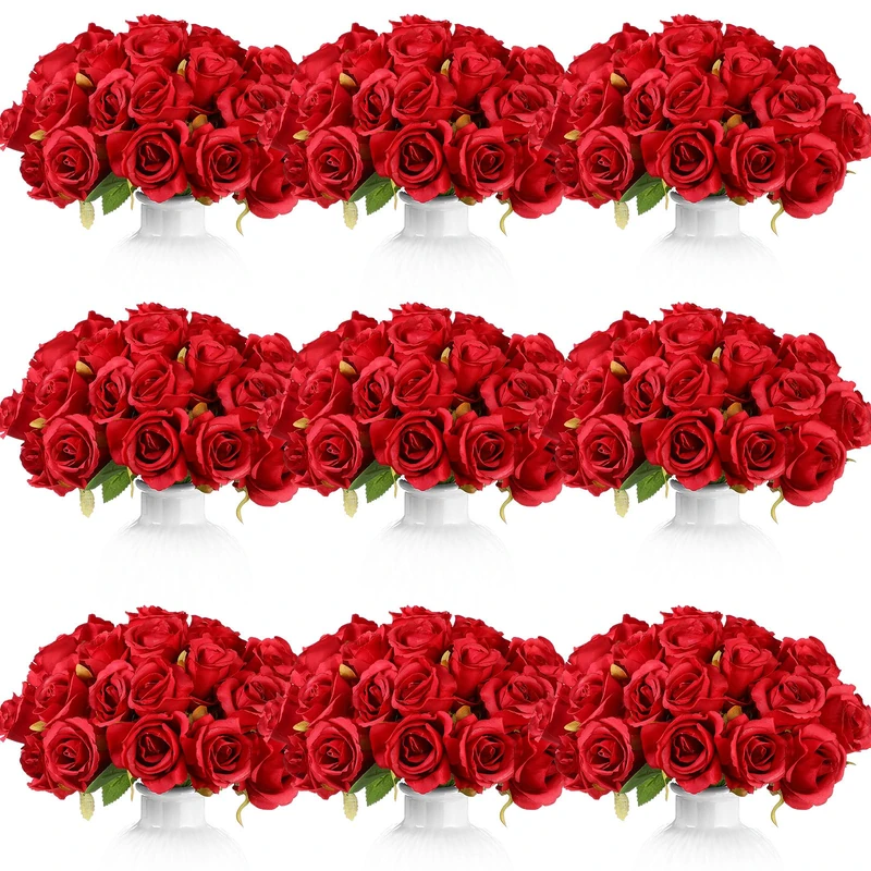 Jexine 120 Pcs Artificial Rose Flowers Bouquet Rose Silk Realistic Flowers Bulk Centerpieces DIY Bride Fake Rose for Home Bridal Wedding Party Decorations (Red)