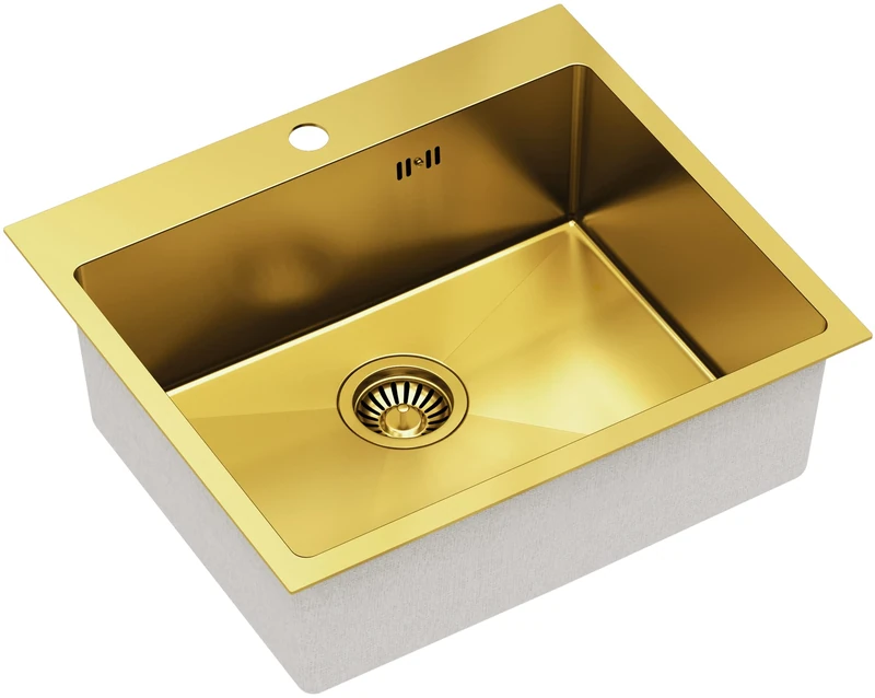 QUADRON Russel 110 Stainless Steel Sink with Steel Chamber with Siphon and Screw Cap Size 55 x 48 cm PVD-Golden