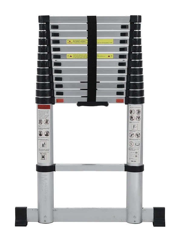 Telescopic Ladder with Soft Close Multi-Purpose Extendible Aluminium Ladder with Stabilisers 3.80 m