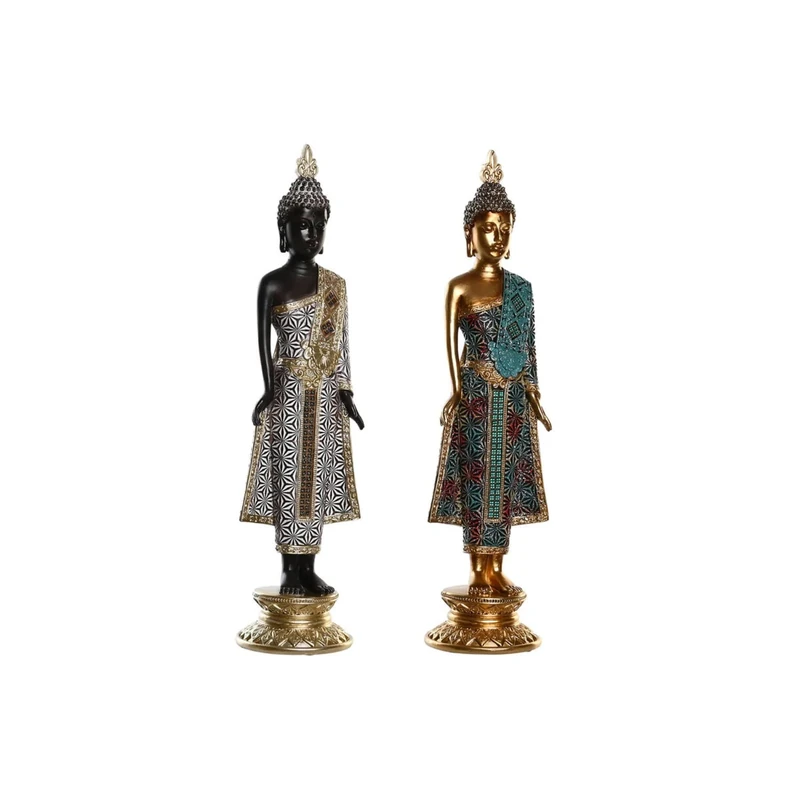 DKD Home Decor Decorative Figurine 11.5 x 10 x 43.5 cm Golden Brown Buddha Oriental Turquoise (2 Units)