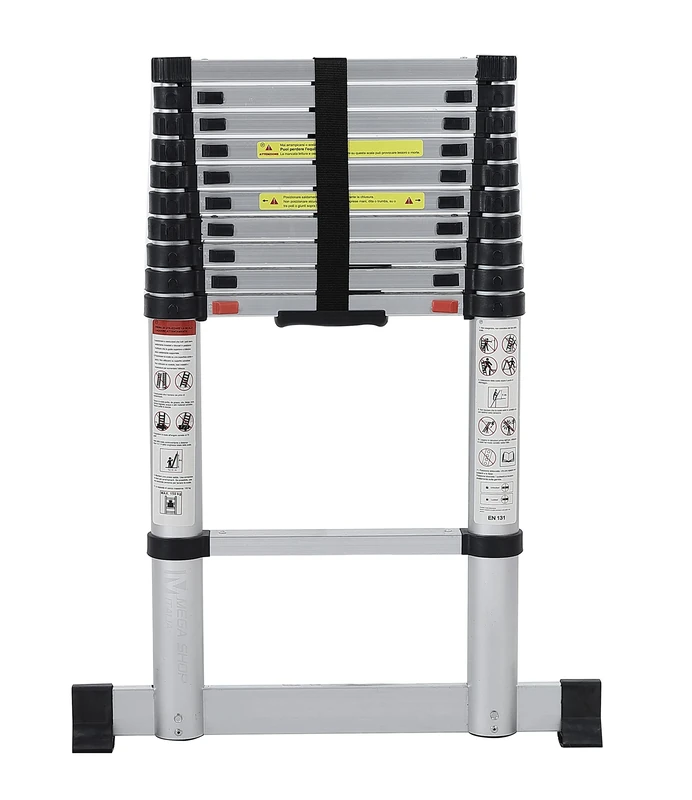 Telescopic Ladder with Soft Close Multi-Purpose Extendible Aluminium Ladder with Stabilisers 3.20 m