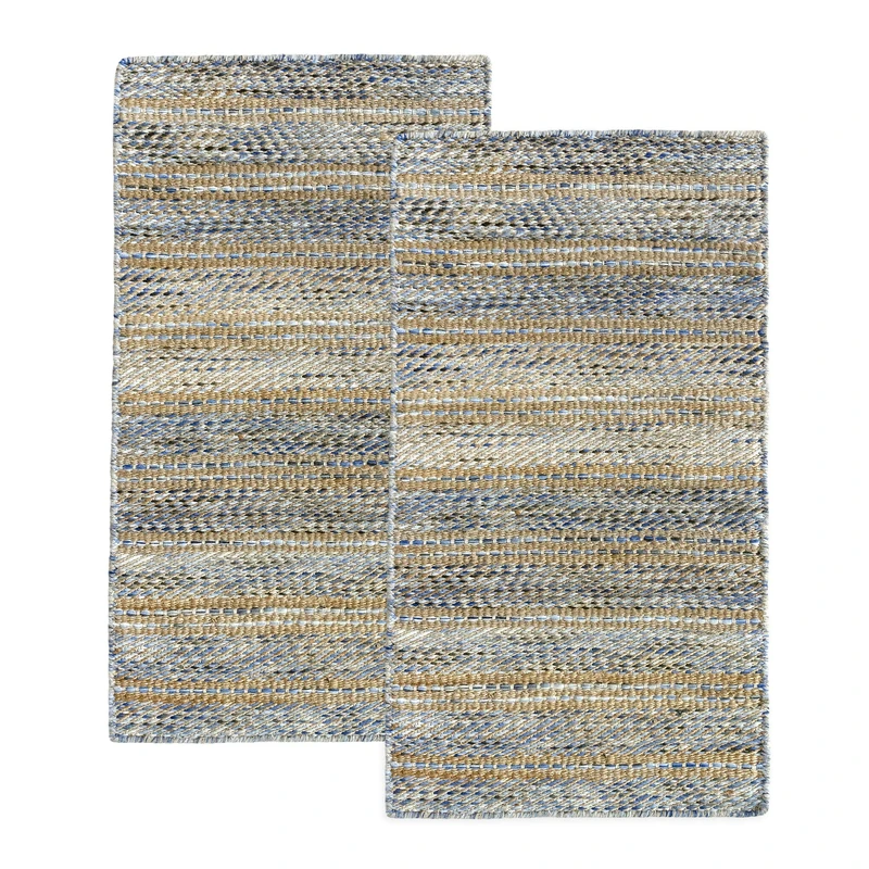 HAMID - Pack of 2 Jute Wool Olivia Rug Wool and Jute 80 x 150 cm, Hand Woven for Living Room, Bedroom, Living Room, Heather Blue