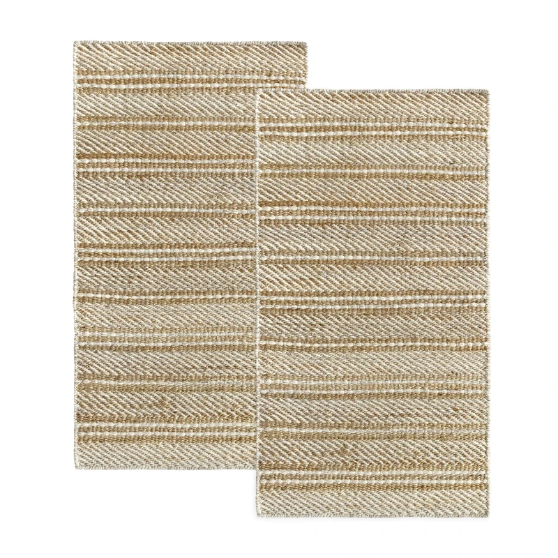 HAMID - Pack of 2 Olivia Wool Jute Rug 80 x 150 cm, Hand-Woven Wool and Jute Rug for Living Room, Bedroom, Living Room, Natural White