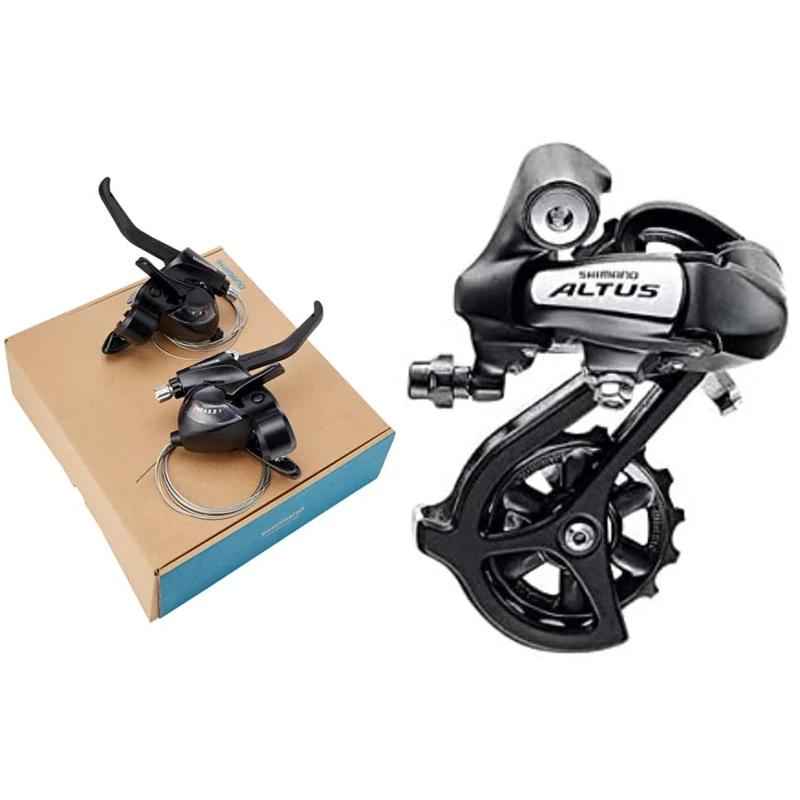 SHIMANO Altus ST-EF41 EZ fire Plus STI Set for V-Brakes, 3x7-speed, 2-Finger Lever, Black One Size,STEF41P7AL & Cycling RDM310DL, Black, 7/8 Speed Smart Cage