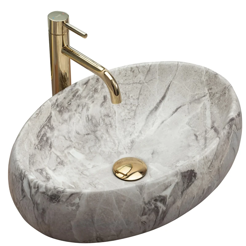 Rea Bathroom Sink Made of Ceramic Linda Stone - Stone Imitation - REA-U1020