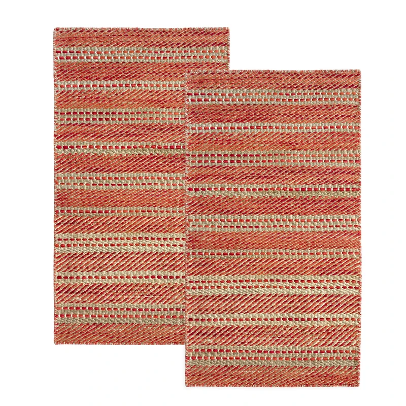 HAMID - Pack of 2 Jute Wool Olivia Rug Wool and Jute 80 x 150 cm, Hand Woven for Living Room, Bedroom, Living Room, Natural Red