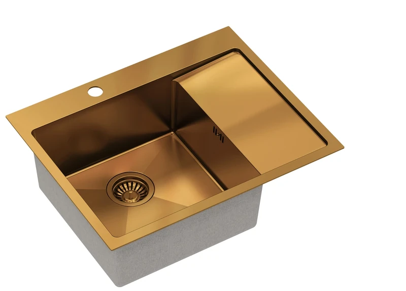 QUADRON Russell 116 Single-Bowl Kitchen Sink with Steel Chamber 62 x 48 x 20 cm Copper Pvd with Siphon