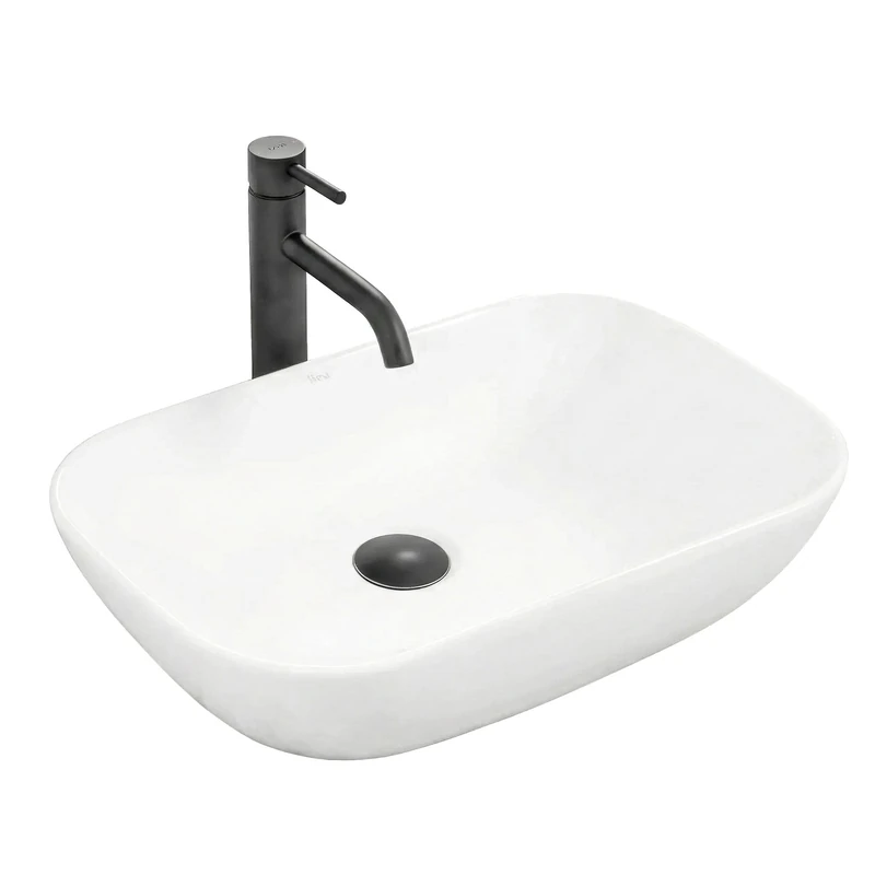 Rea Claudia Countertop Washbasin, White, Washbasin, Hand Washbasin, Sink for Bathroom, Made of High-Quality Ceramic, 510 x 340 x 130 mm (White)
