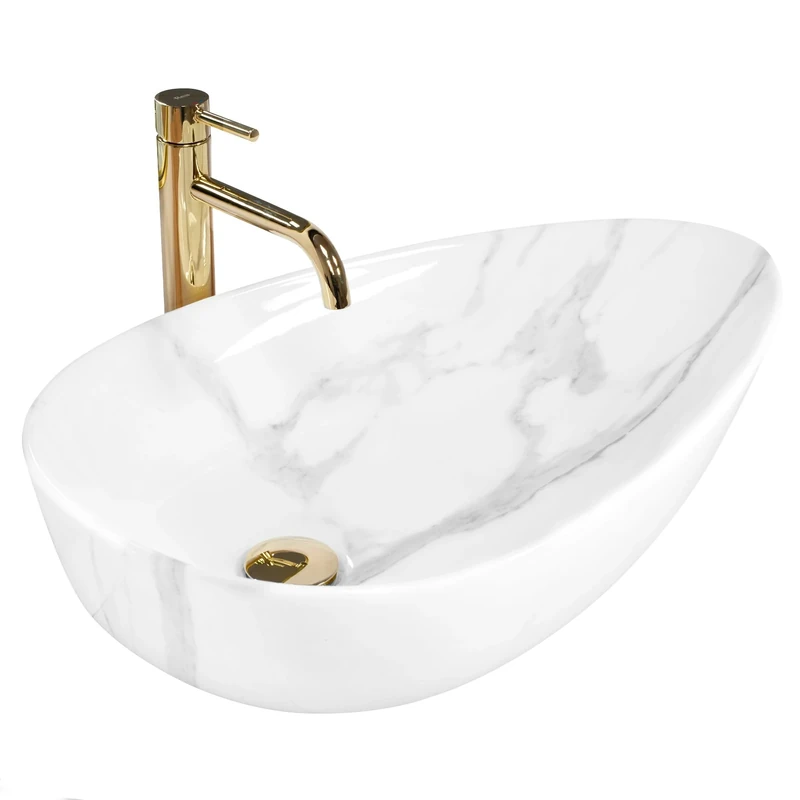 Rea Bathroom Sink Made of Ceramic Greta 65 Bianco Shiny - Stone Imitation - REA-U6501