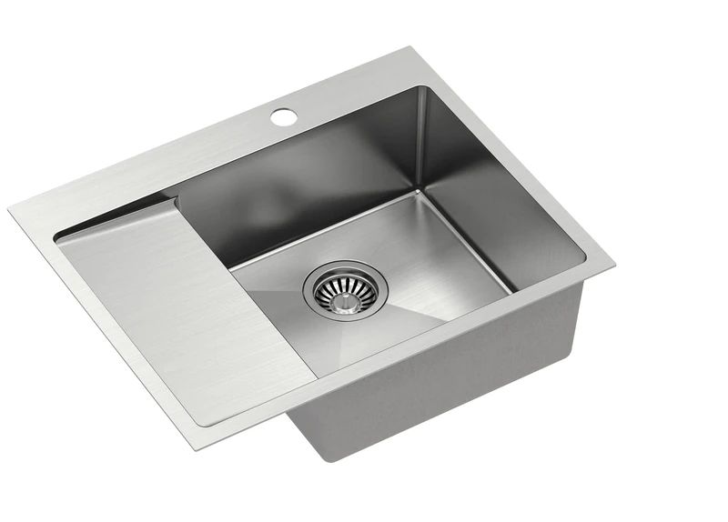 Quadron Russell 116 Single Bowl Sink, Dimensions: 62 x 48 x 20 cm, Fits Cabinet Width: 45 cm (Steel (Right Side))