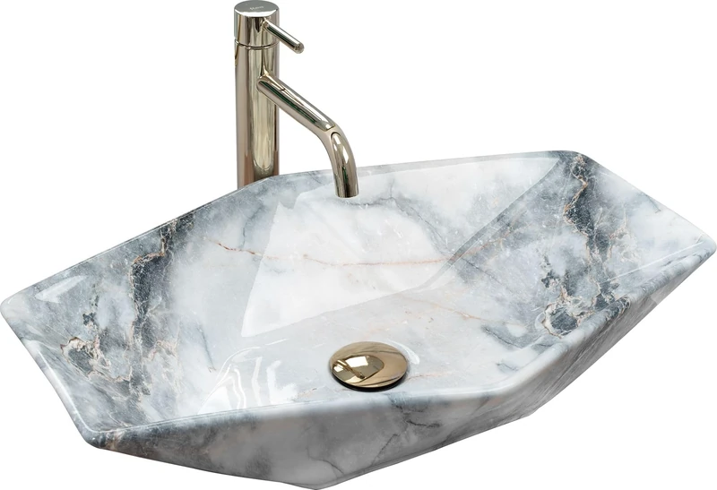 Rea REA-U5602 Bathroom Sink Made of The Ceramic Shiny imitation-REA-U5602, Grey, Imitation Stone, Vegas Granit 57 x 37 cm