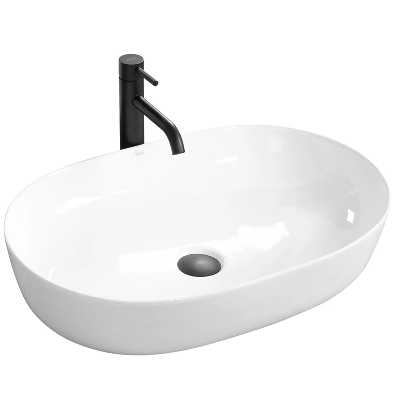 Rea Cleo White Countertop Wash Basin, Hand Washbasin, Sink for Bathroom, Made of High-Quality Ceramic, 605 x 410 x 140 mm (White)