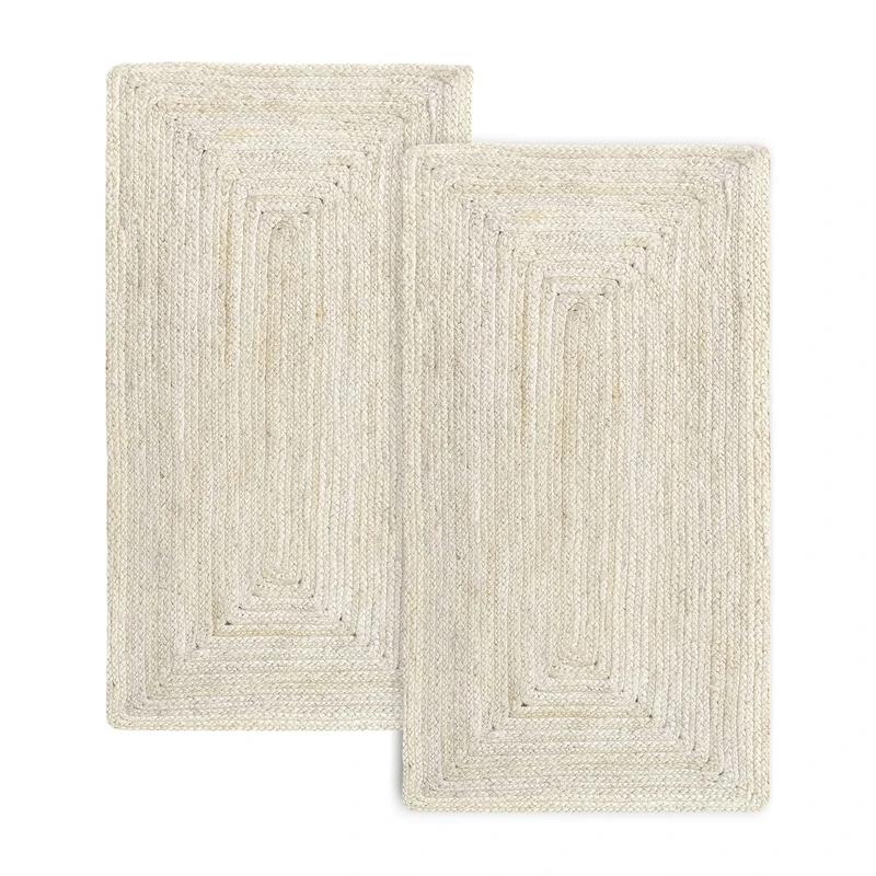 HAMID Pack of 2 Ivory Alhambra Jute Rug, 100% Jute Fibre, Hand Braided, Living Room, Dining Room, Bedroom, Corridors, (60 x 110 cm) 2 pcs