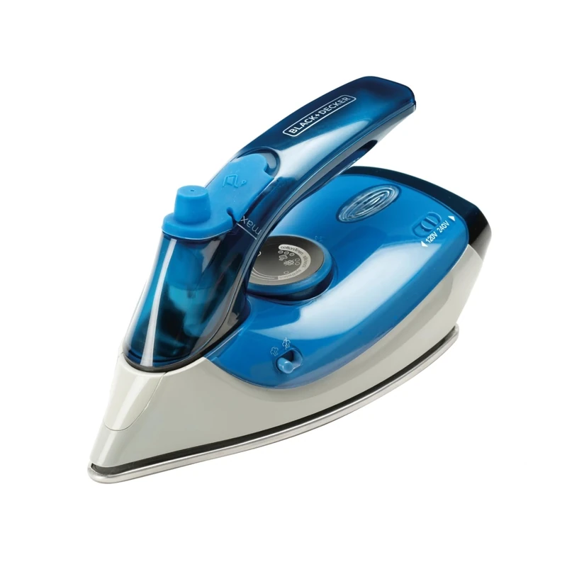 BLACK+DECKER BXIR1000E Travel Iron, 1000W, Dual Voltage 120V & 240V, Steam Flow 50g/min, Continuous Steam at 20g/min, Stainless Steel, Blue