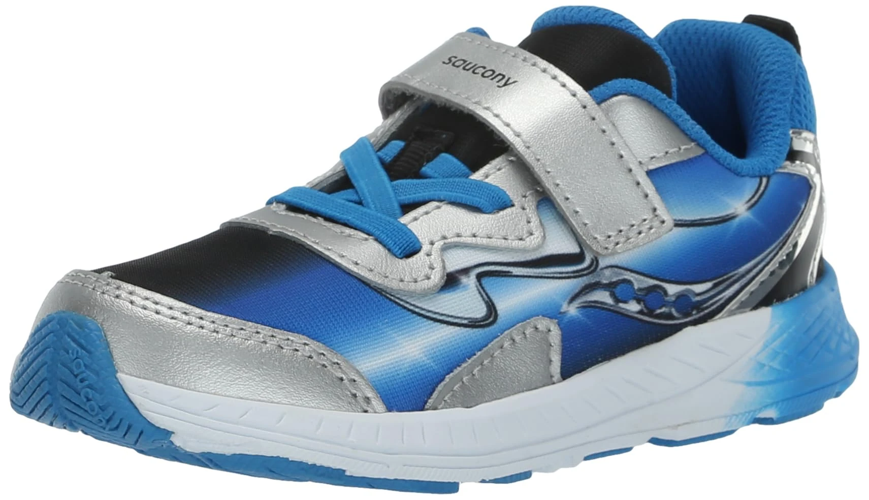 Saucony Kids' Little (4-8 Years) Flash Alternative Closure 3.0 Jr, Black/Blue/Chrome, 6 Wide Little Kid