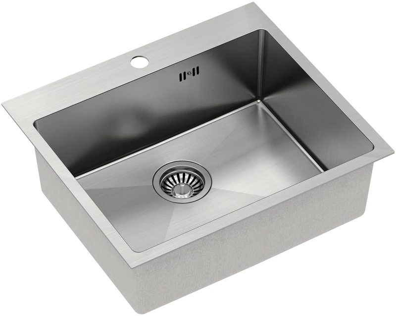 QUADRON Russell 110 Single Bowl Kitchen Sink with Steel Chamber Stainless Steel Sink with Siphon and Screw Cap Size 55 x 48 cm Silver