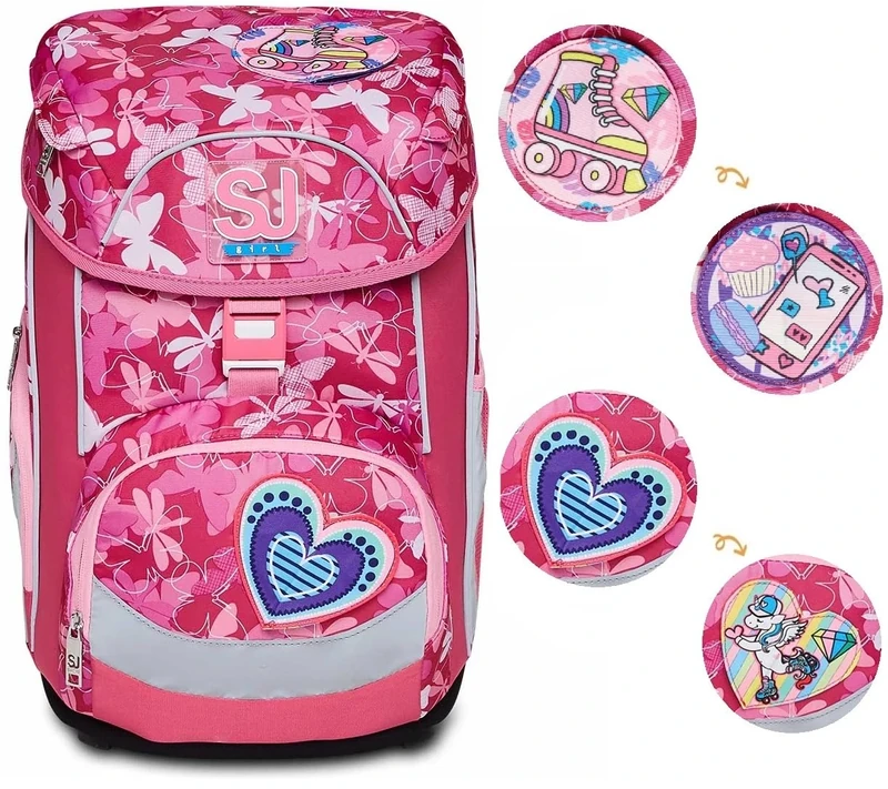 SJ GANG Backpack, UPDOWN BOX LADY CHIFFON Eco-friendly Ergonomic Knapsack, for 1st Grade Kids - For School, Sport, Free Time, with Side Pockets, many Compartments, Shoulder Straps Adjustment System