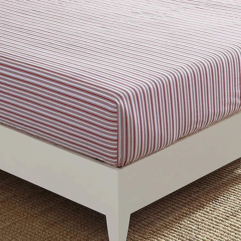 Nautica - King Fitted Sheet, Cotton Percale Bedding, Casual Bedding Set (Coleridge Stripe Red, King)