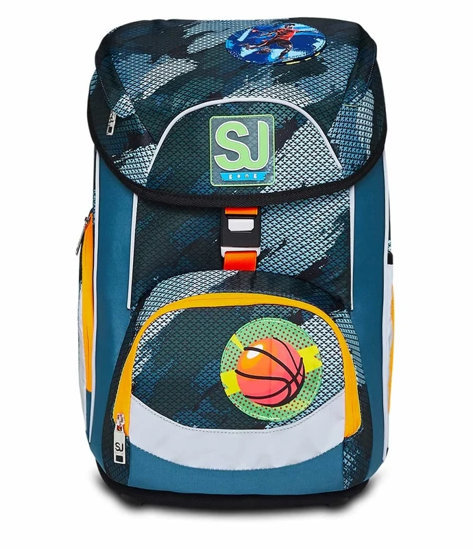 SJ GANG Backpack, UPDOWN BOX GREEN SHADOWS Eco-friendly Ergonomic Knapsack, for 1st Grade Kids - For School, Sport, Free Time, with Side Pockets, many Compartments, Shoulder Straps Adjustment System