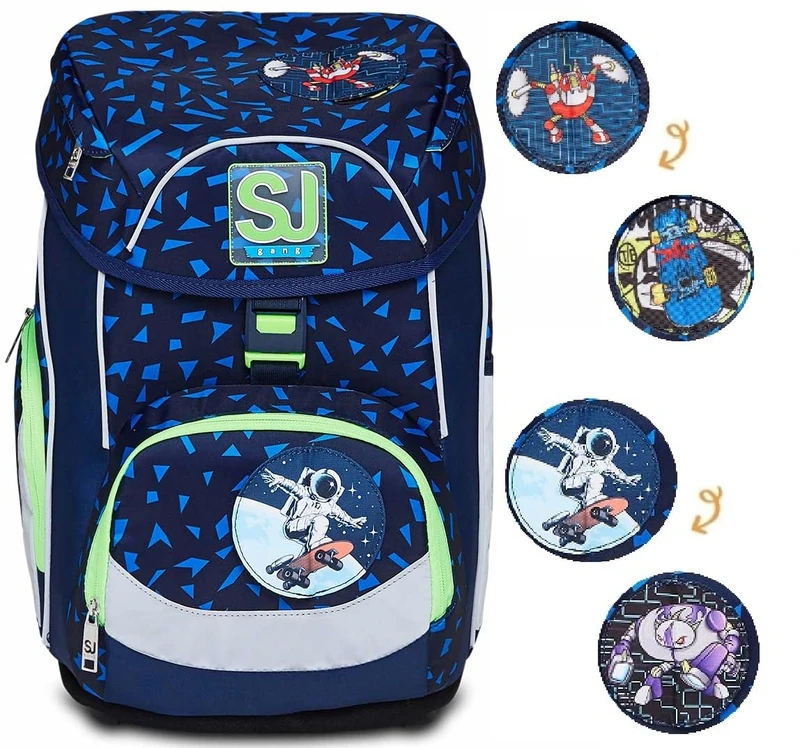 SJ GANG Backpack, UPDOWN BOX SHIFTY SPOTS Eco-friendly Ergonomic Knapsack, for 1st Grade Kids - For School, Sport, Free Time, with Side Pockets, many Compartments, Shoulder Straps Adjustment System