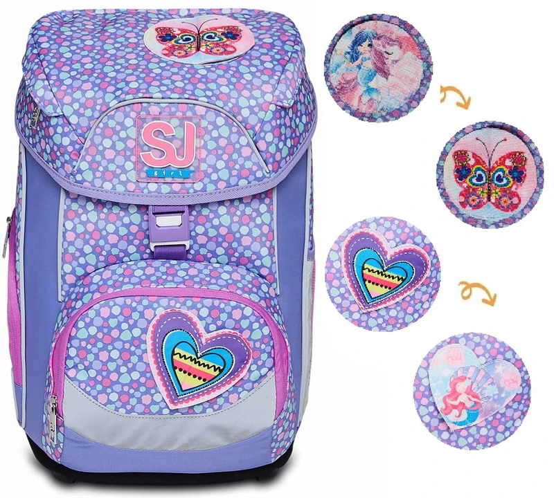 SJ GANG Backpack, UPDOWN BOX LOVELY DOTS Eco-friendly Ergonomic Knapsack, for 1st Grade Kids - For School, Sport, Free Time, with Side Pockets, many Compartments, Shoulder Straps Adjustment System