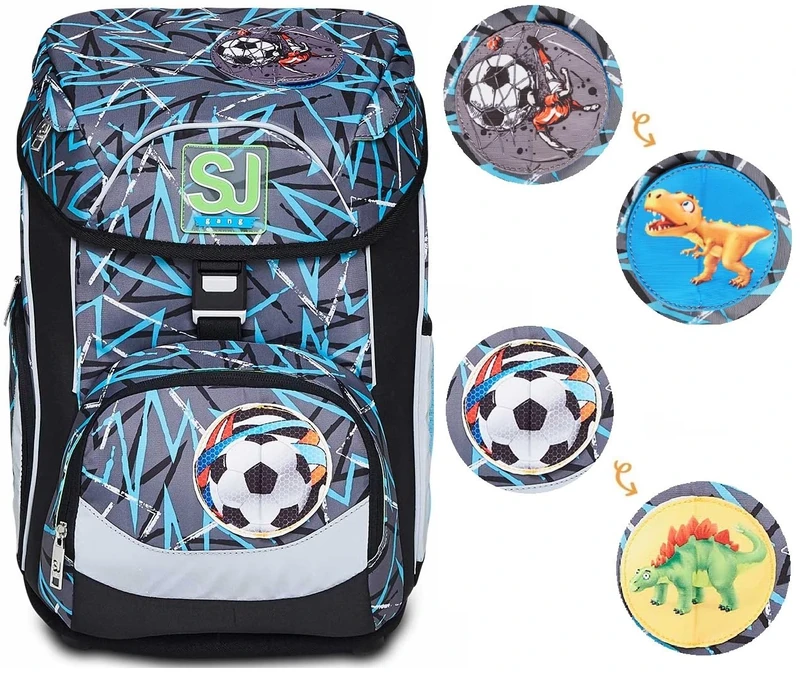 SJ GANG Backpack, UPDOWN BOX THUNDERCHECK Eco-friendly Ergonomic Knapsack, for 1st Grade Kids - For School, Sport, Free Time, with Side Pockets, many Compartments, Shoulder Straps Adjustment System