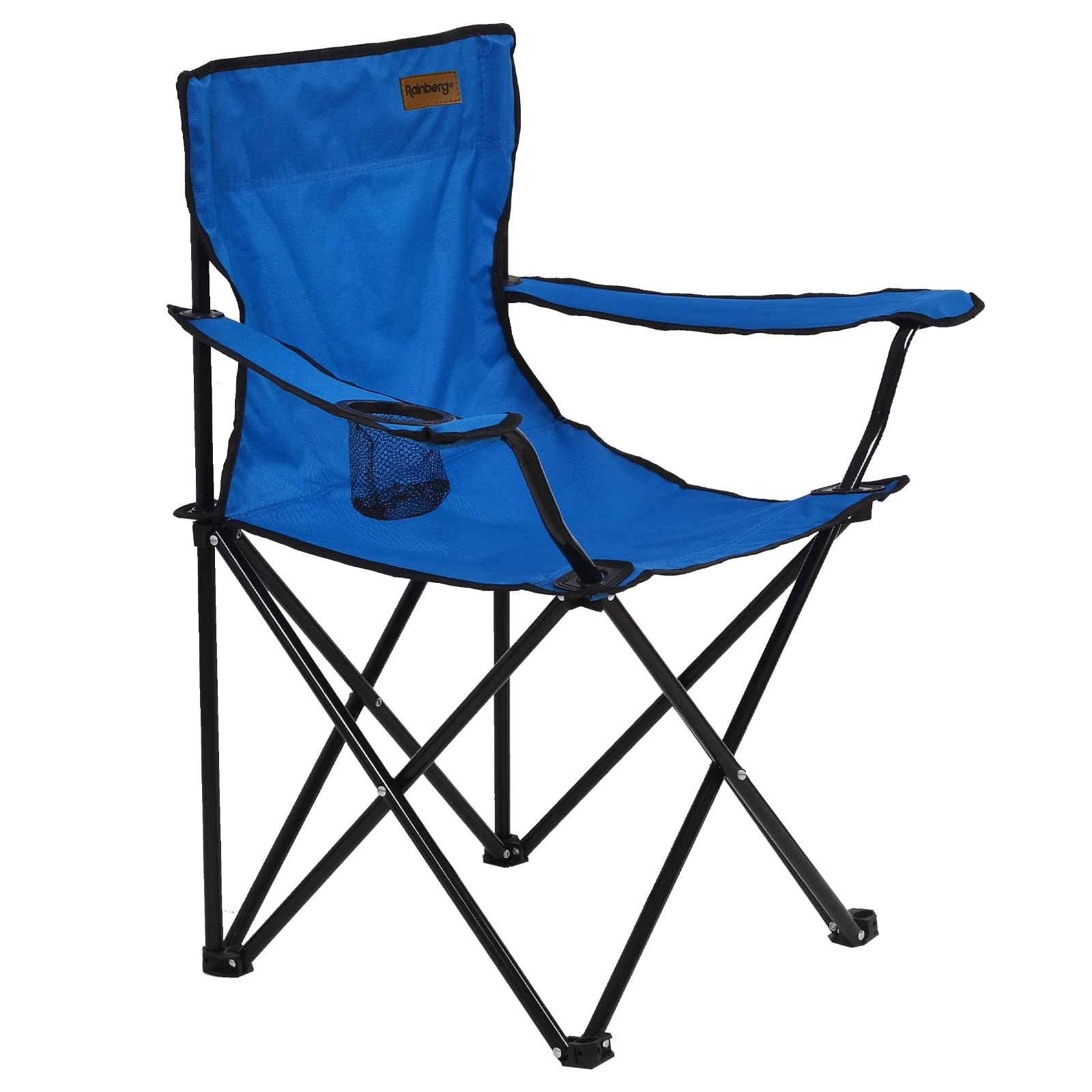 Rainberg Folding Camping Chairs, Comfortable Heavy Duty Structure, Extra Wide Garden Chair with Hard Armrest Foldable Fishing Chair Outdoor Fold up, Cup Holder with Carry Bag (Pack of 1, Blue)