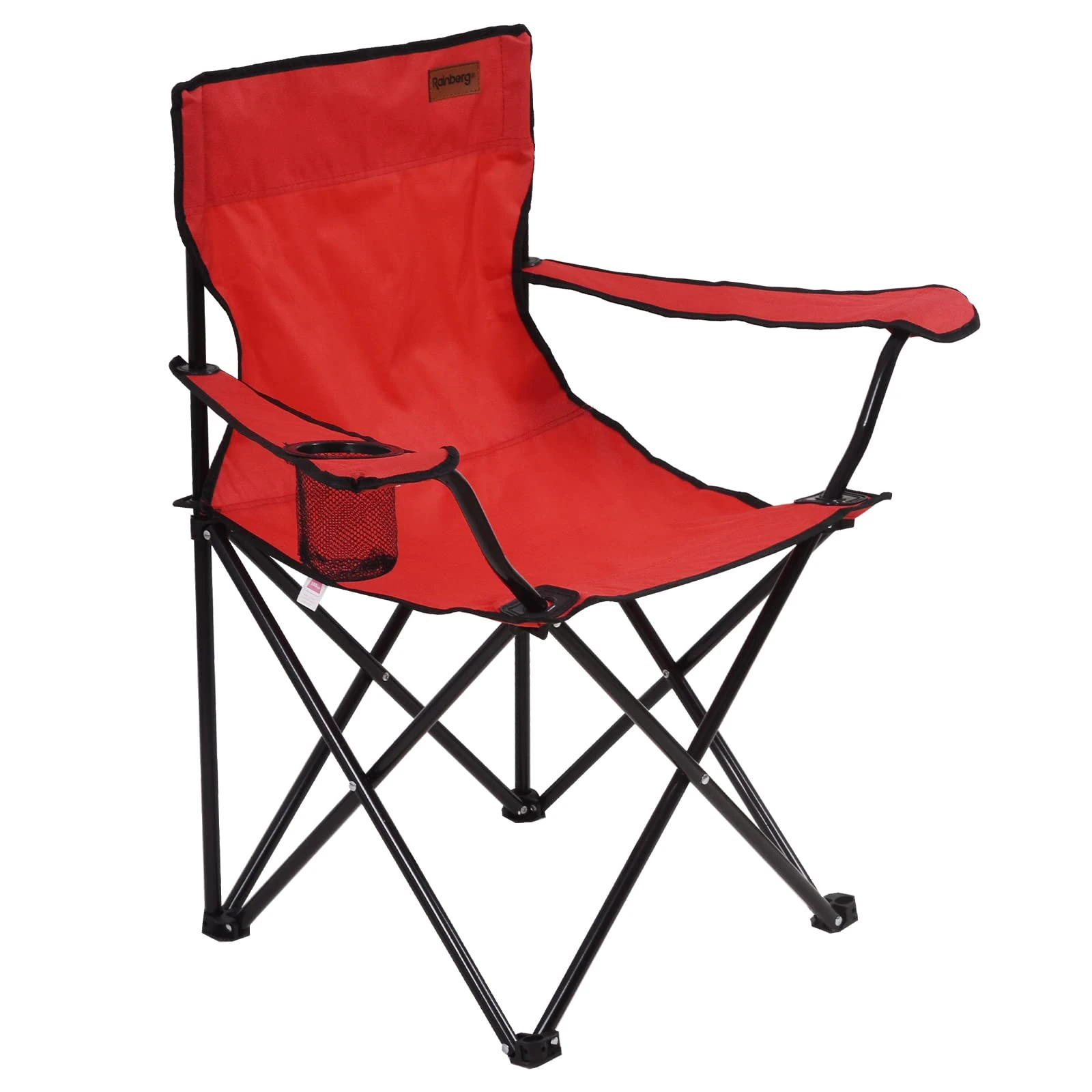 Rainberg Folding Camping Chairs, Comfortable Heavy Duty Structure, Extra Wide Garden Chair with Hard Armrest, Foldable Fishing Chair Outdoor Fold up, Cup Holder with Carry Bag. (Pack of 1, Red)