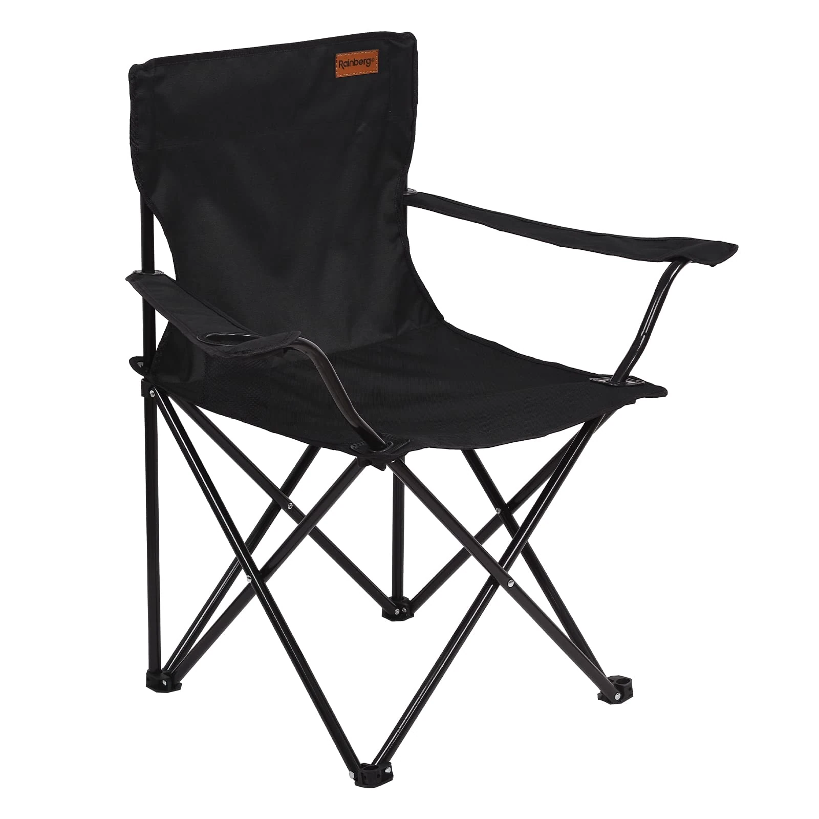 Rainberg Folding Camping Chairs, Comfortable Heavy Duty Structure, Extra Wide Garden Chair with Hard Armrest, Foldable Fishing Chair Outdoor Fold up, Cup Holder with Carry Bag. (Pack of 1, Black)
