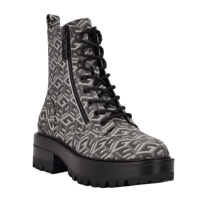 GUESS Women's Fearne Combat Boot, Black 008, 4.5 UK