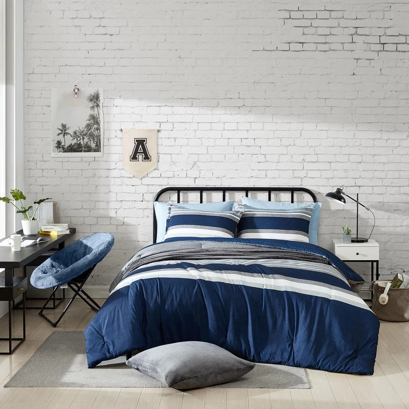 Nautica - Twin XL Comforter Set, Reversible Bedding with Matching Sham, Casual Home Decor (Heathered Block Grey, Twin/Twin XL)