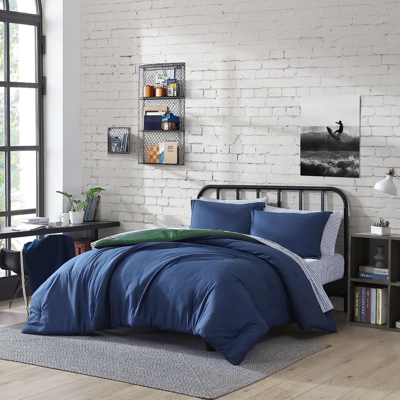 Nautica - Full Bed Set, Reversible Comforter Set, Includes Bonus Sham(s), Fitted Sheet, Pillowcase(s) and Laundry Bag (Harmead Navy, Full)