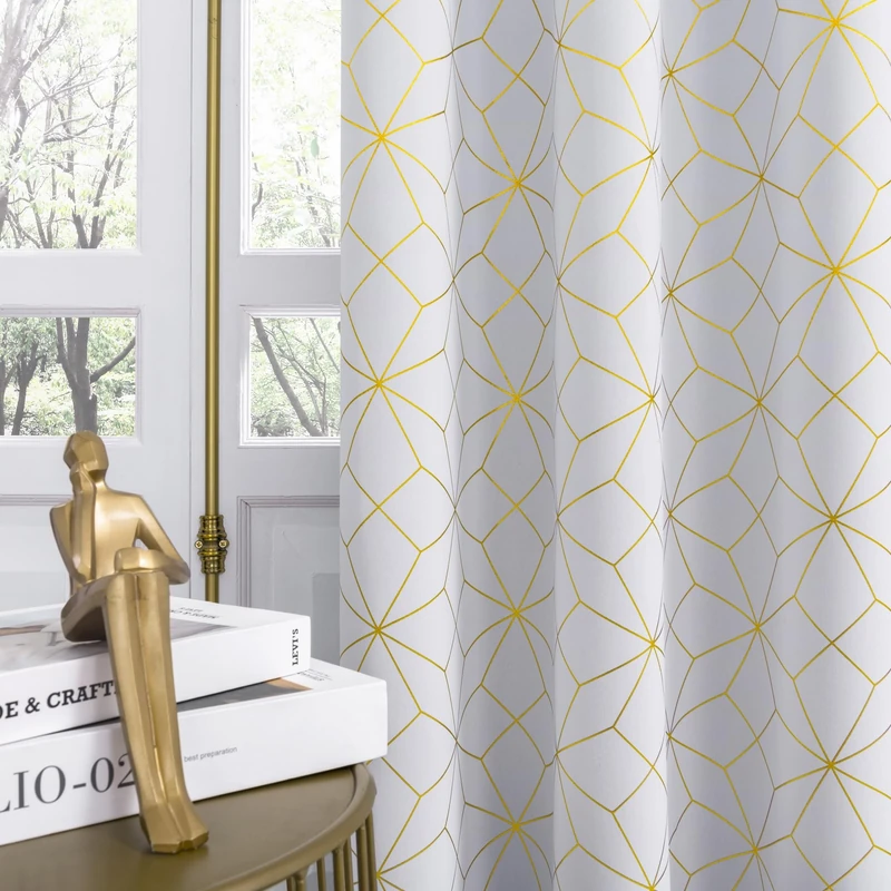 Beauoop White Gold 100% Blackout Curtains for Bedroom 50x108 2 Panels