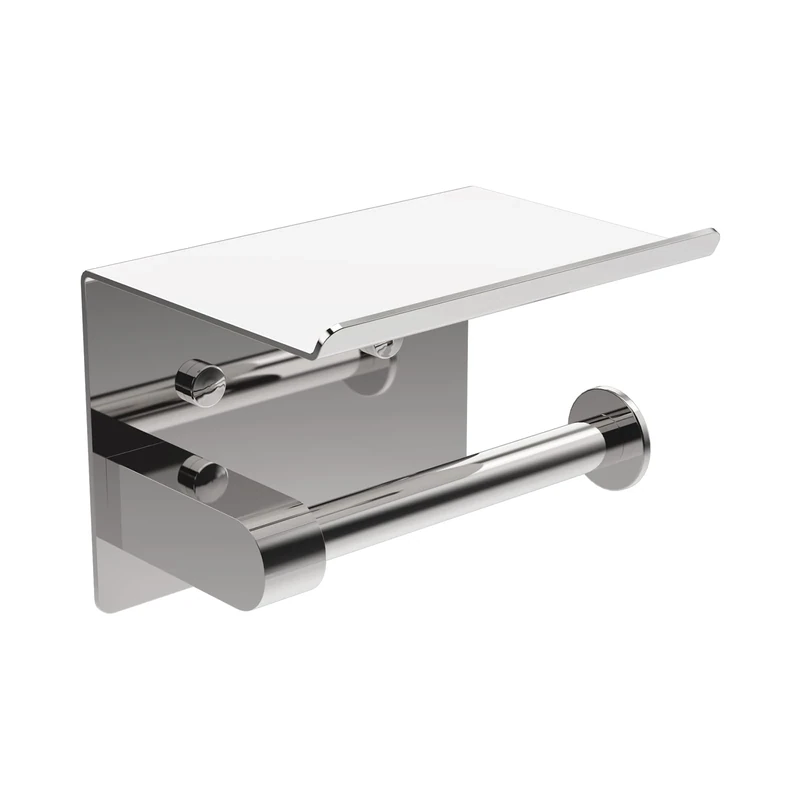 Ibergrif MK34053 Toilet Roll Holder Wall Mounted, Self-adhesive Toilet Paper Holder with Shelf Chrome, for Bathroom Kitchen, Stainless Steel, Silver