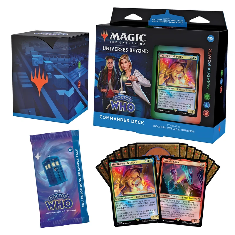 Magic: The Gathering Doctor Who Commander Deck – Paradox Power (100-Card Deck, 2-Card Collector Booster Sample Pack + Accessories)