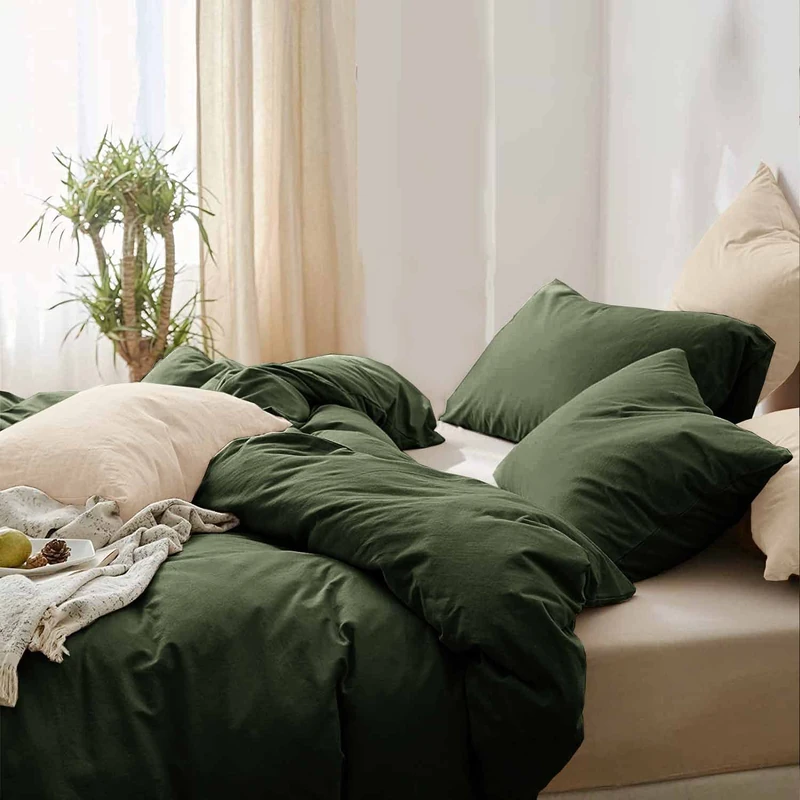 ETDIFFE Dark Green Queen Size Comforter, 3pc Soft Farmhouse Olive Bedding Set & Collection, Lightweight All Season Microfiber Down Alternative Bed Comforter with 2 Pillow Shams for Women Men