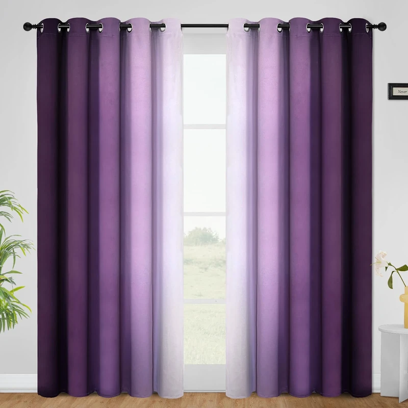 COSVIYA Curtains & Drapes Ombre Purple Curtains 84 inch Length 2 Panels, Grommet Room Darkening Light Blocking Insulated Thermal Gradient Window Curtains for Bedroom/Living Room,62x84 inches